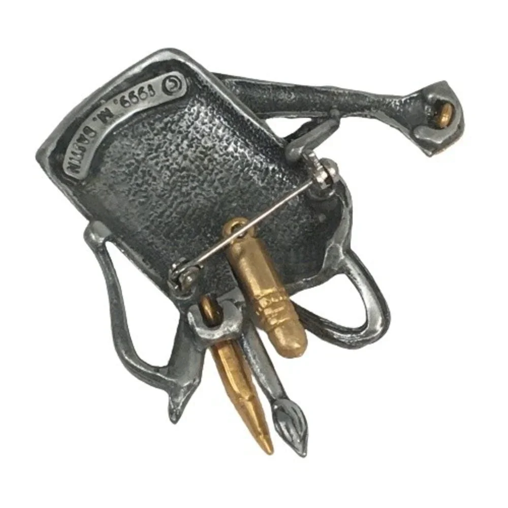 Marjolein Bastin Watering Can Brooch Pin Signed 1999 Pewter Garden Art Crafts